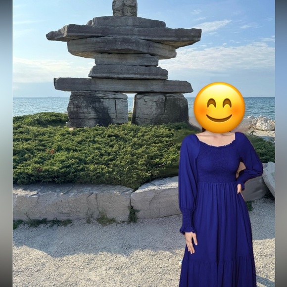 Elegant Blue Long Sleeve Dress - Picture 2 of 3